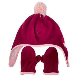 Old Navy Little Girl’s Wine Stain Performance Fleece Winter Hat Mittens Set Lrg